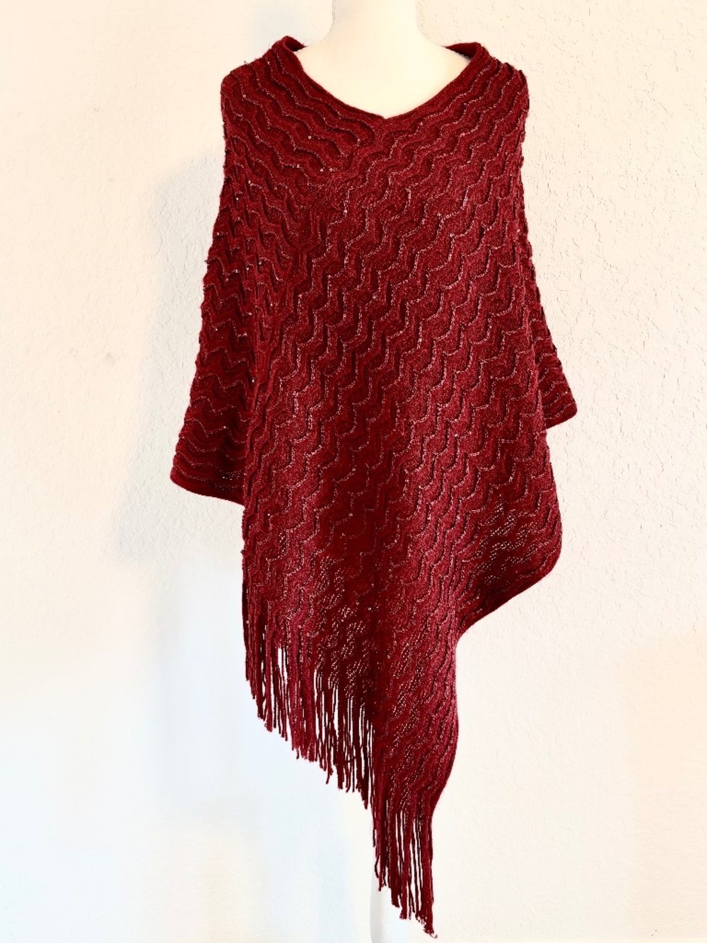CG Couture Gems Burgundy Knit Poncho